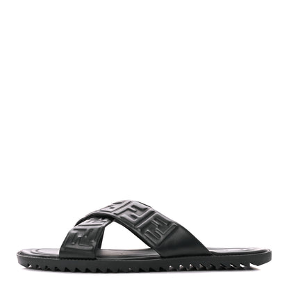 Fendi Nappa FF Embossed Mens Criss Cross Slide Sandals 10 Black 1 of 8