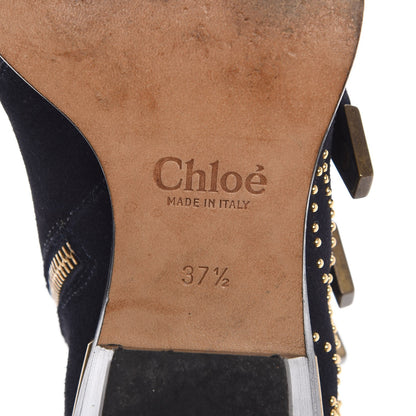 Chloe Suede Studded Suzanna Ankle Booties Boots 37.5 Celtic Night 6 of 11