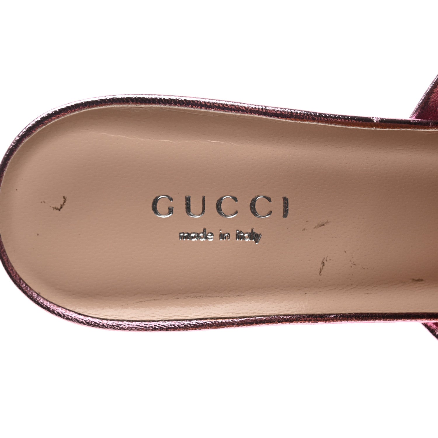 Gucci Metallic Nappa Crawford Knot Mid Heel Slide Sandals 37.5 Rosa 6 of 8