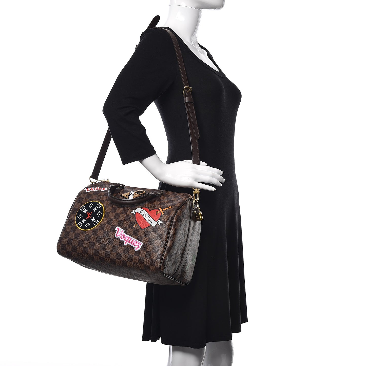 Damier Ebene Patches Speedy Bandouliere 30