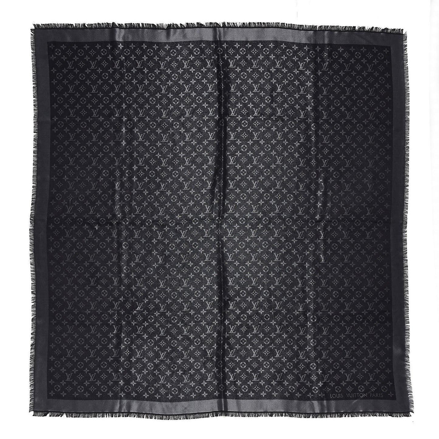 Silk Lurex Wool Monogram Shine Shawl Black