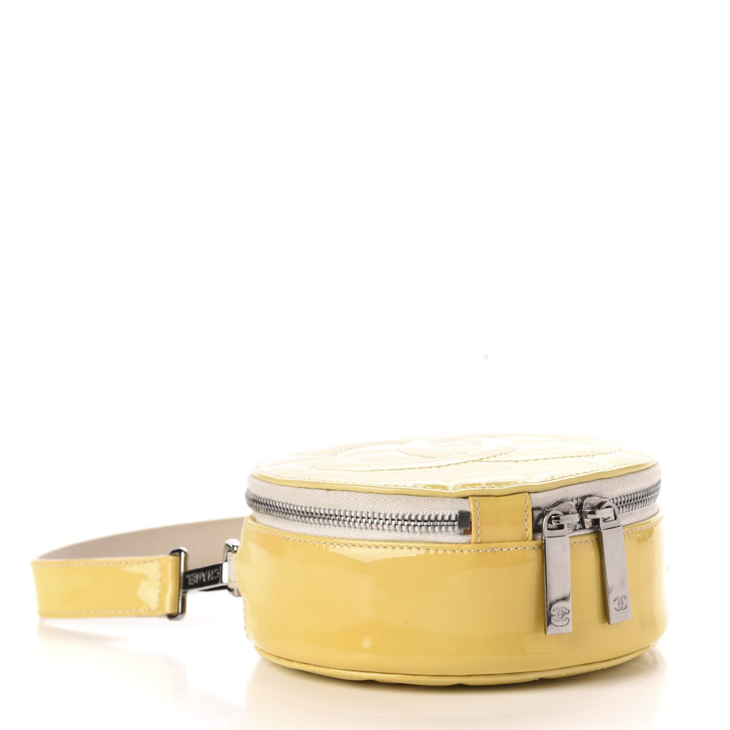 Chanel Patent Quilted CC Chocolate Bar Round Shoulder Bag Yellow 4 of 14