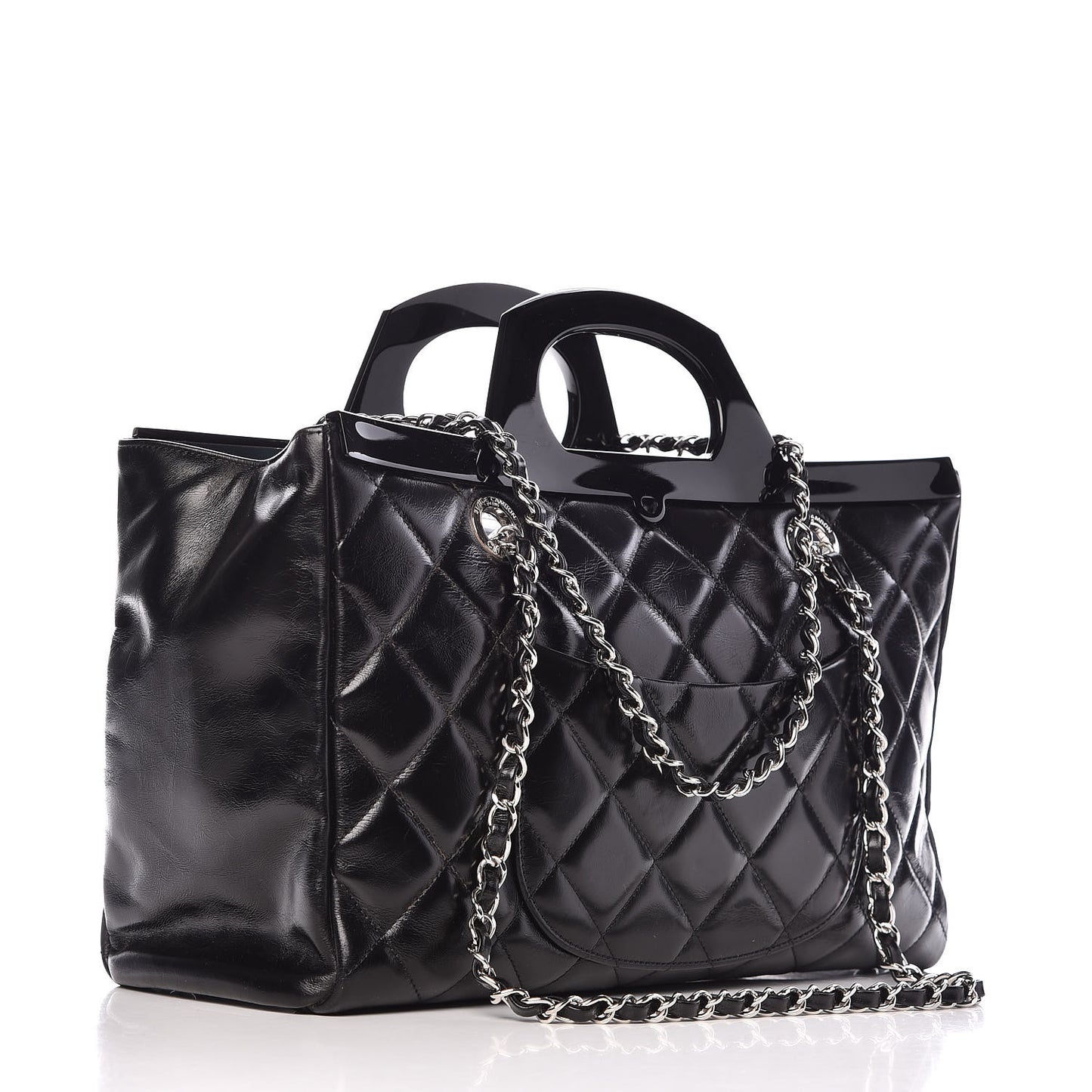 Glazed Calfskin Quilted Small CC Delivery Tote Black