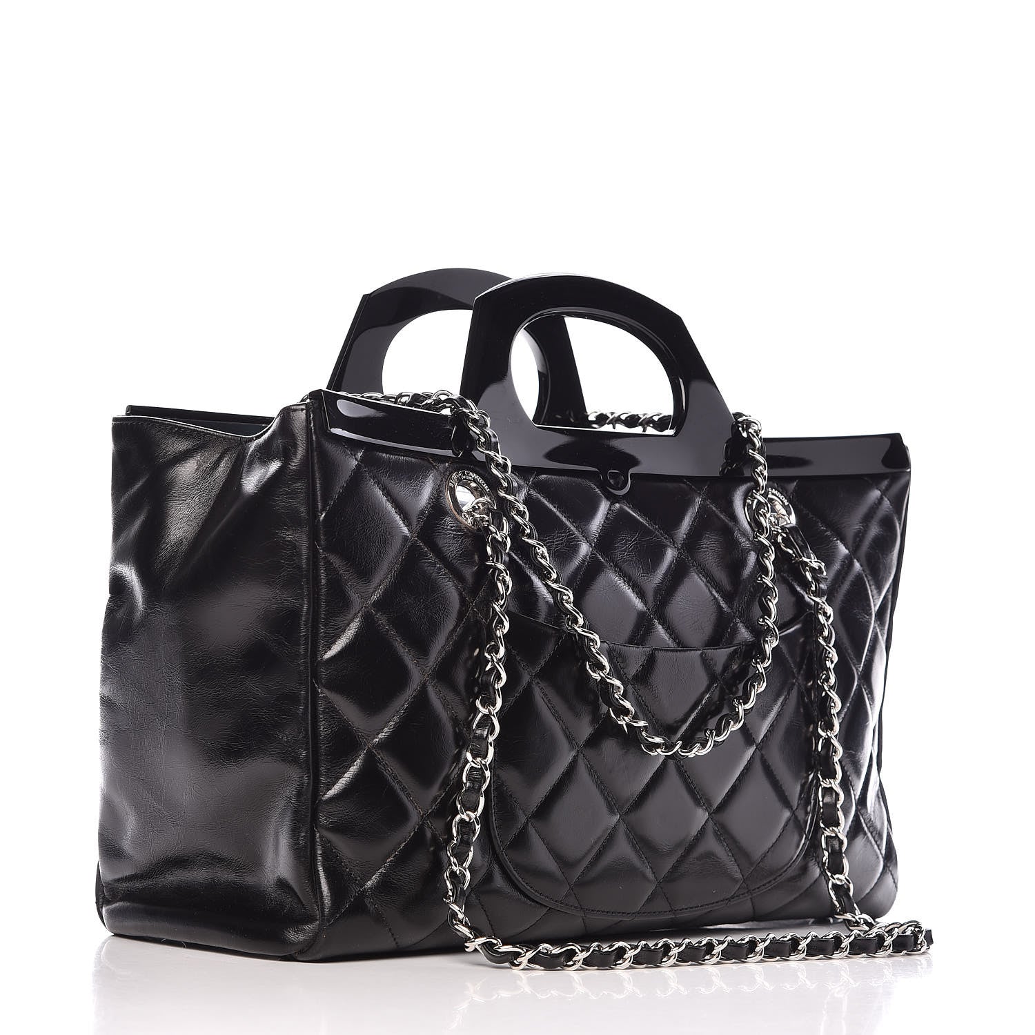 Chanel Glazed Calfskin Quilted Small CC Delivery Tote Black 3 of 17