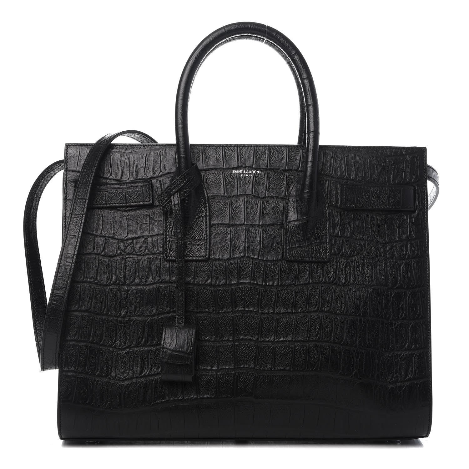 Saint Laurent Calfskin Crocodile Embossed Small Sac de Jour Black 1 of 11