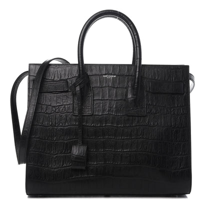 Saint Laurent Calfskin Crocodile Embossed Small Sac de Jour Black 1 of 11