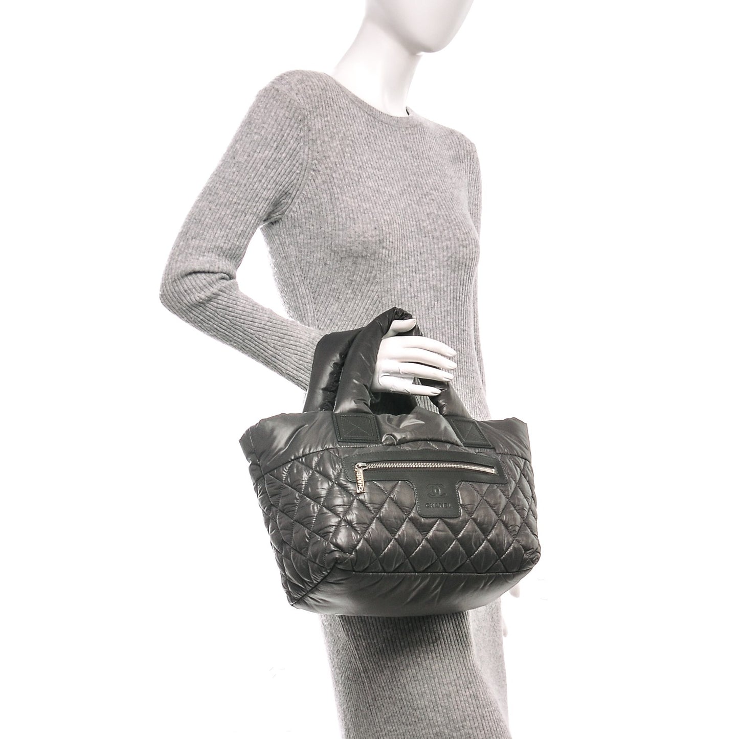 Nylon Quilted Small Coco Cocoon Reversible Tote Grey