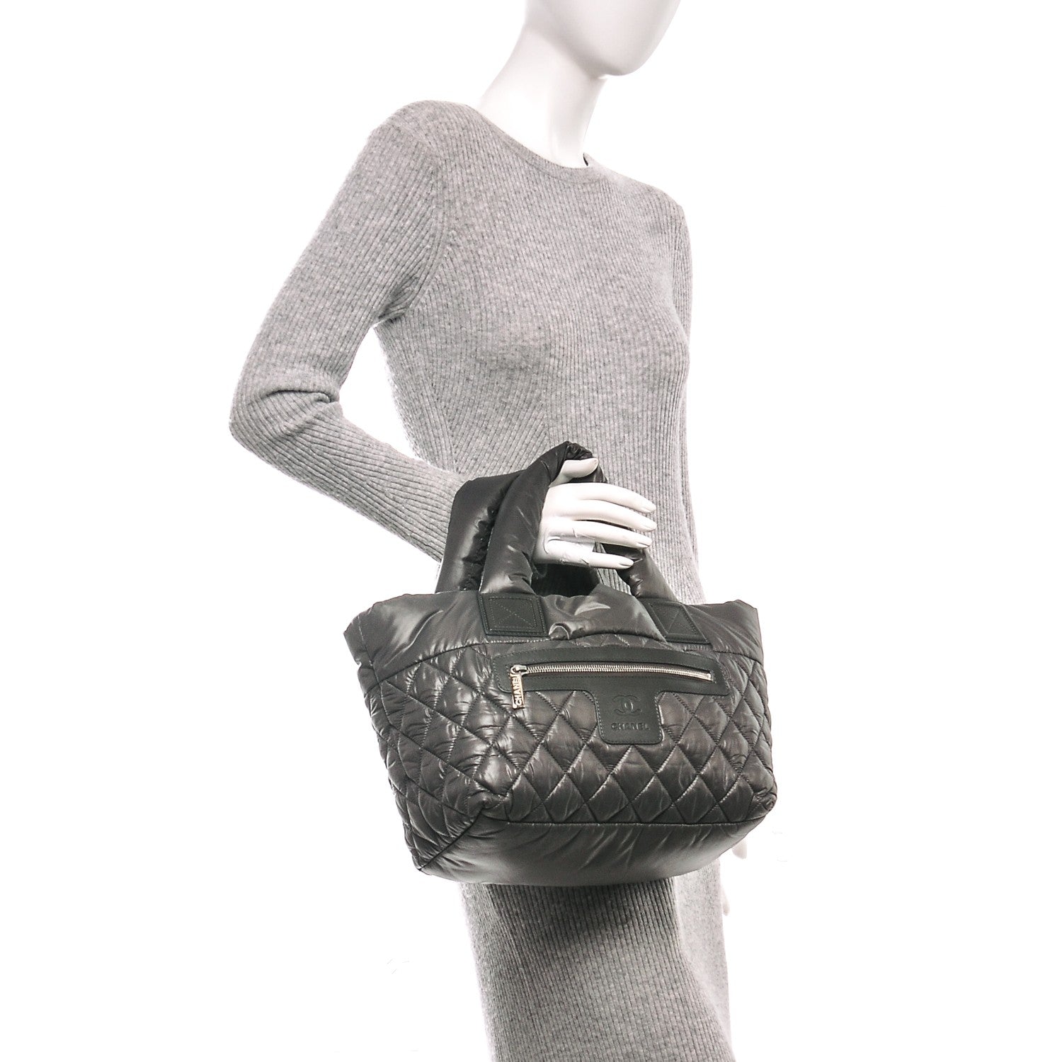 Chanel Nylon Quilted Small Coco Cocoon Reversible Tote Grey 2 of 8