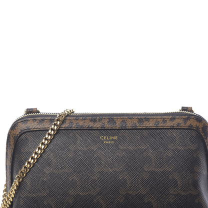Celine Triomphe Canvas Calfskin Leopard Print Mini Clutch on Chain Black Tan 11 of 11