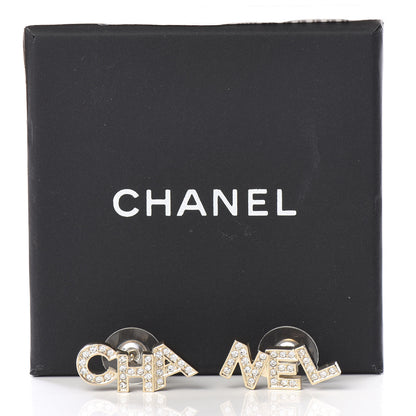 Chanel Crystal Pearl Signature Stud Earrings Gold 5 of 5