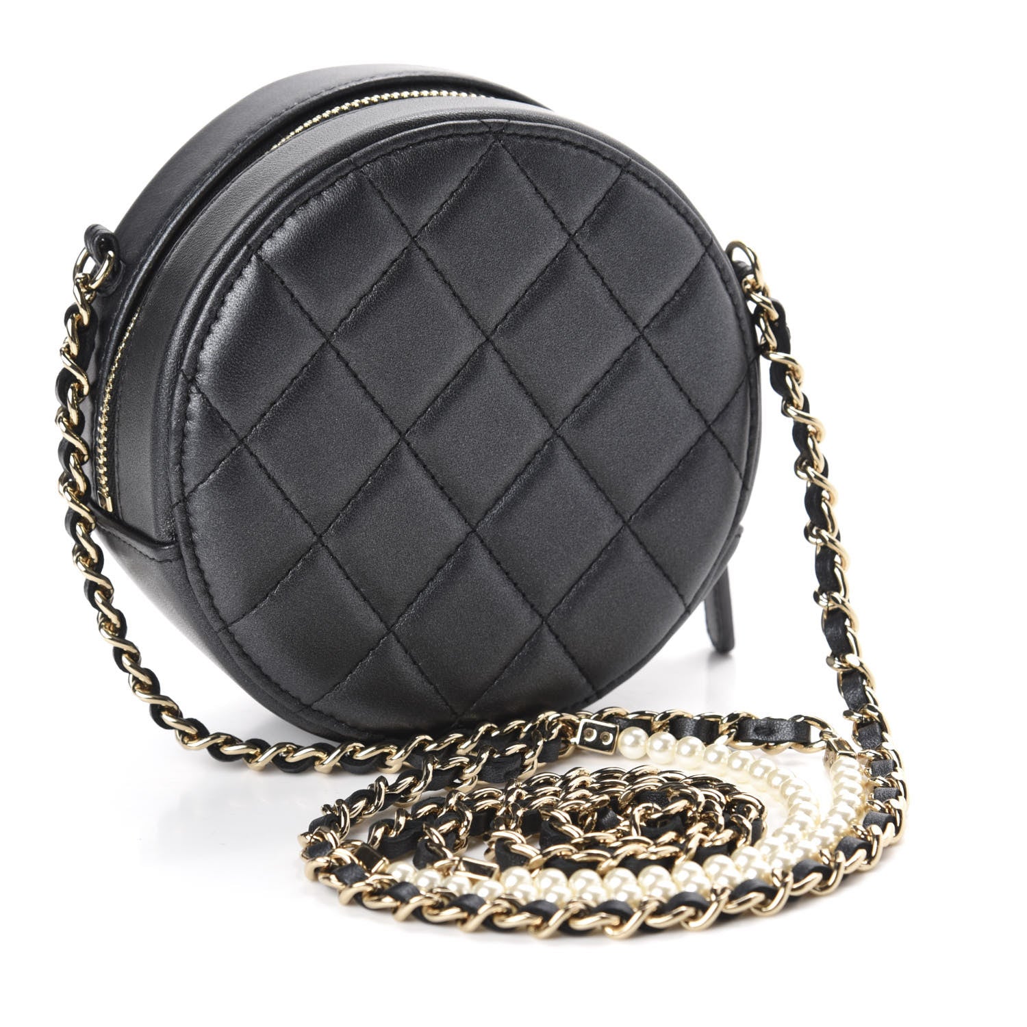 Chanel Iridescent Lambskin Quilted Pearl Round Clutch With Chain Black 3 of 11