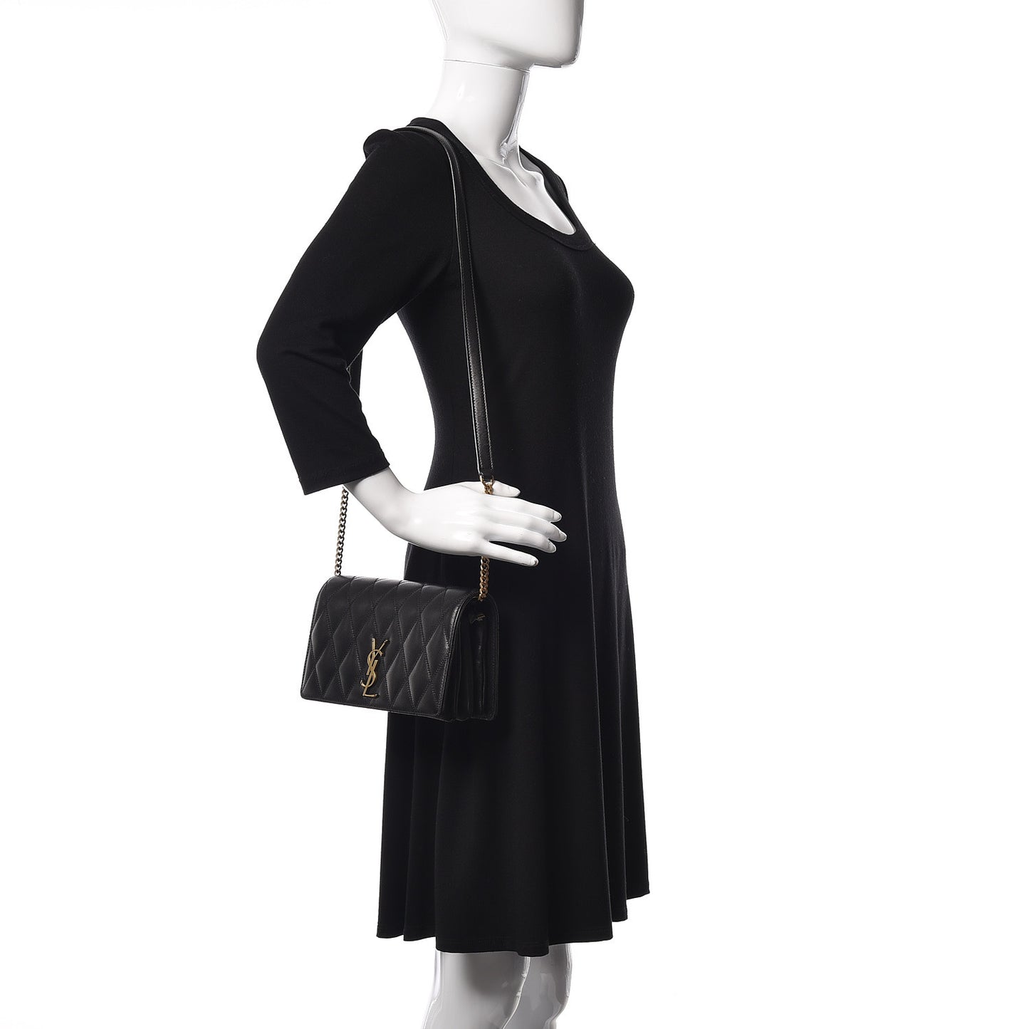 Lambskin Diamond Quilted Monogram Angie Chain Bag Black
