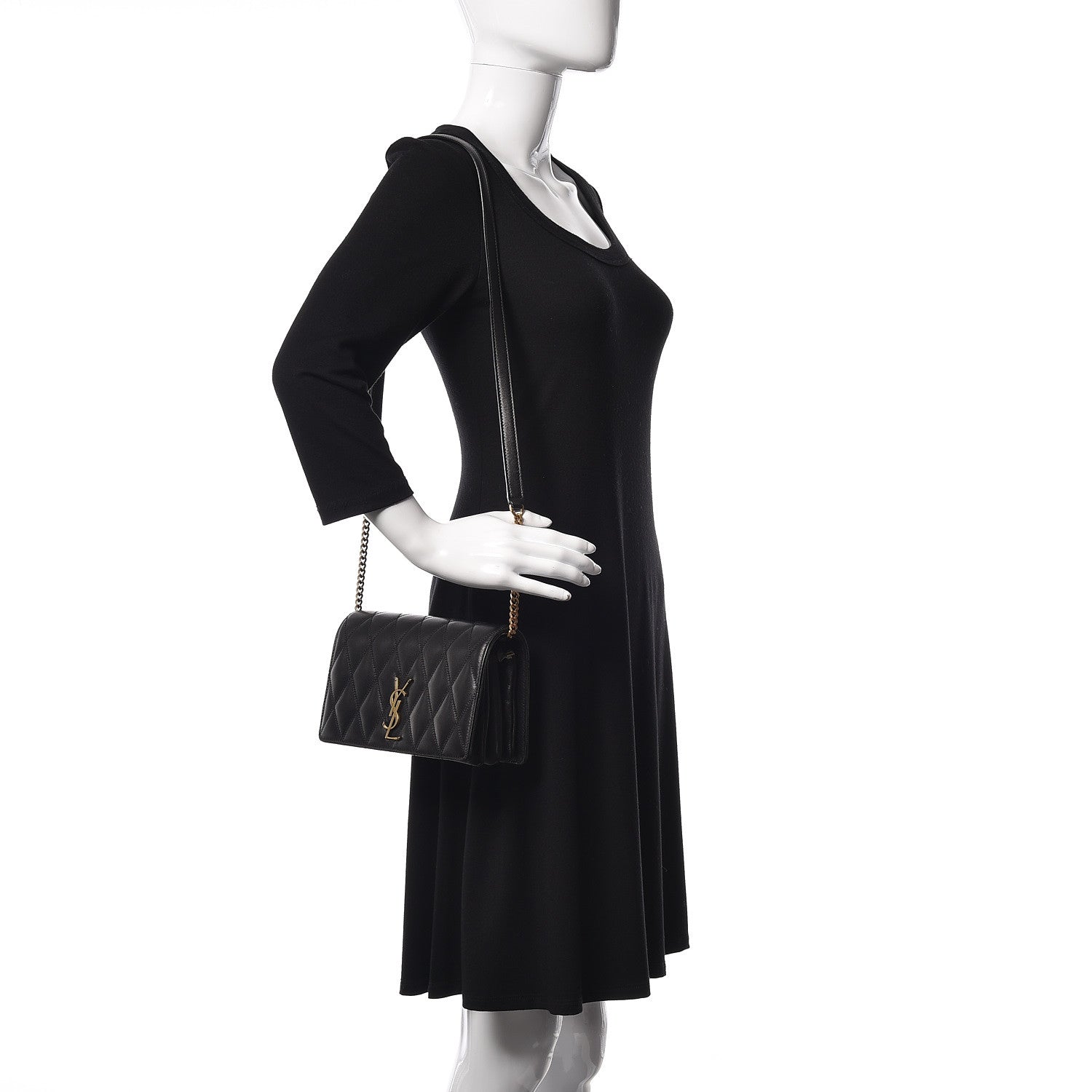 Saint Laurent Lambskin Diamond Quilted Monogram Angie Chain Bag Black 2 of 9