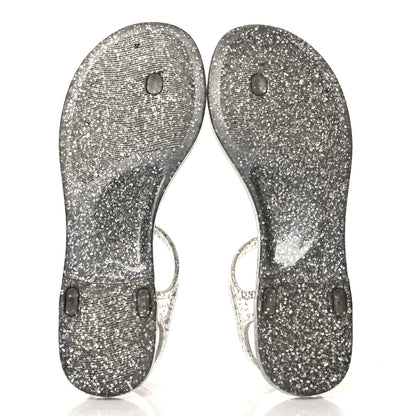 Chanel Jelly Camellia Glitter Thong Sandals 37 Grey 5 of 9