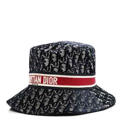 Christian Dior Velvet Oblique Large Brim Bucket Hat 57 Bleu Red 1 of 8
