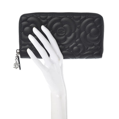 Chanel Caviar Camellia Embossed Large Gusset Zip Around Wallet Black 2 of 8