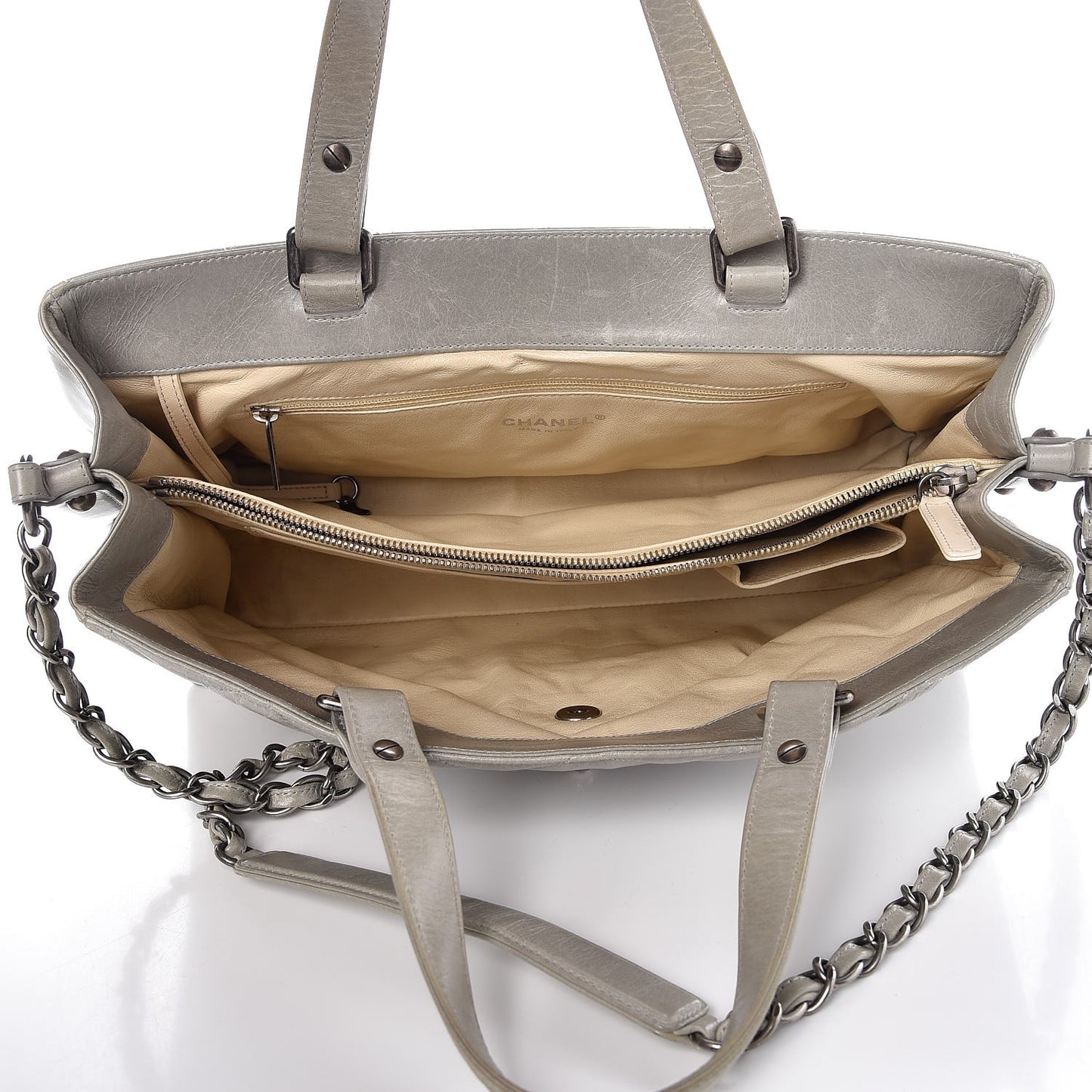 Glazed Calfskin Boy Satchel Flap Light Grey