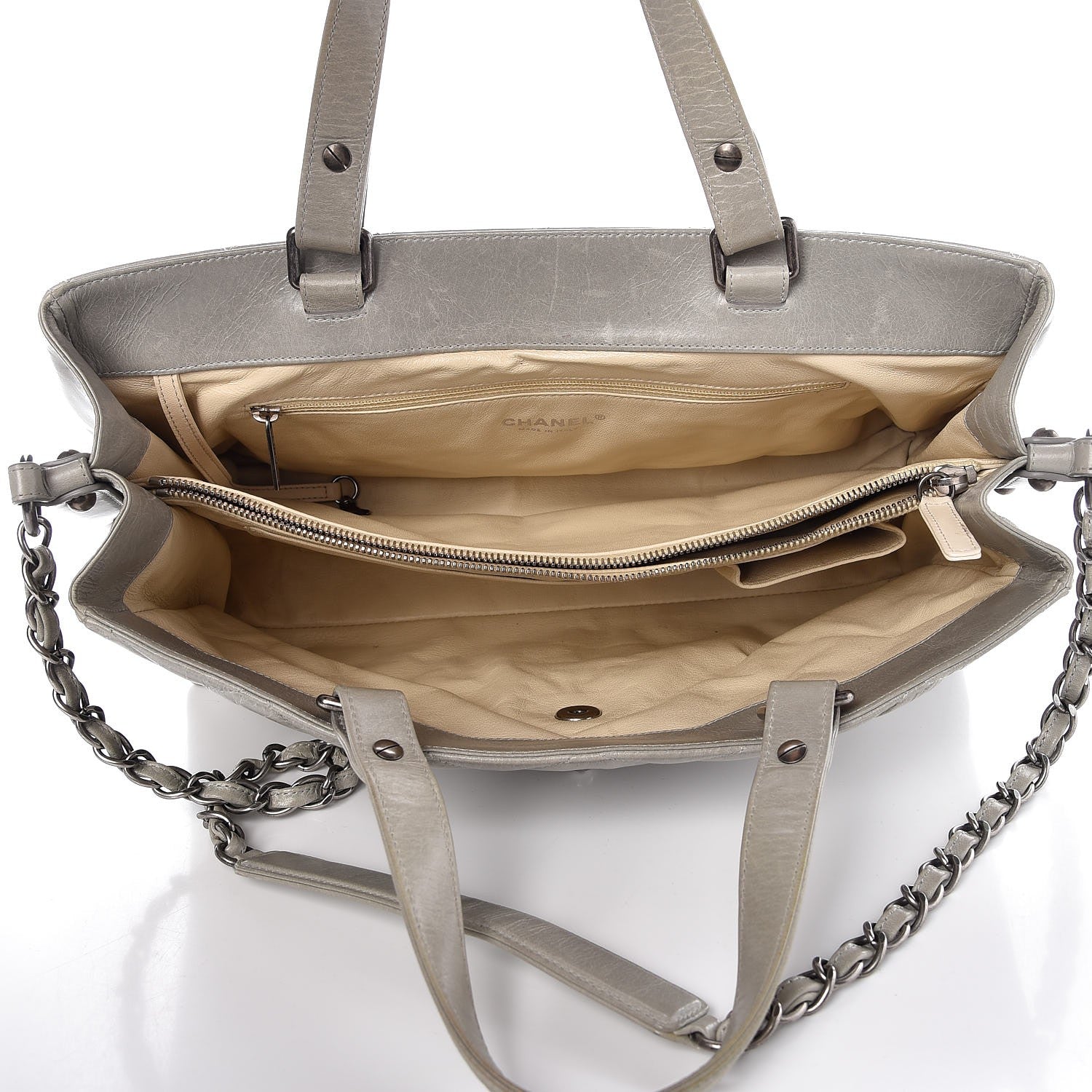 Chanel Glazed Calfskin Boy Satchel Flap Light Grey 6 of 17