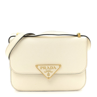 Prada Saffiano Cuir Triangle Embleme Flap Shoulder Bag White 1 of 16
