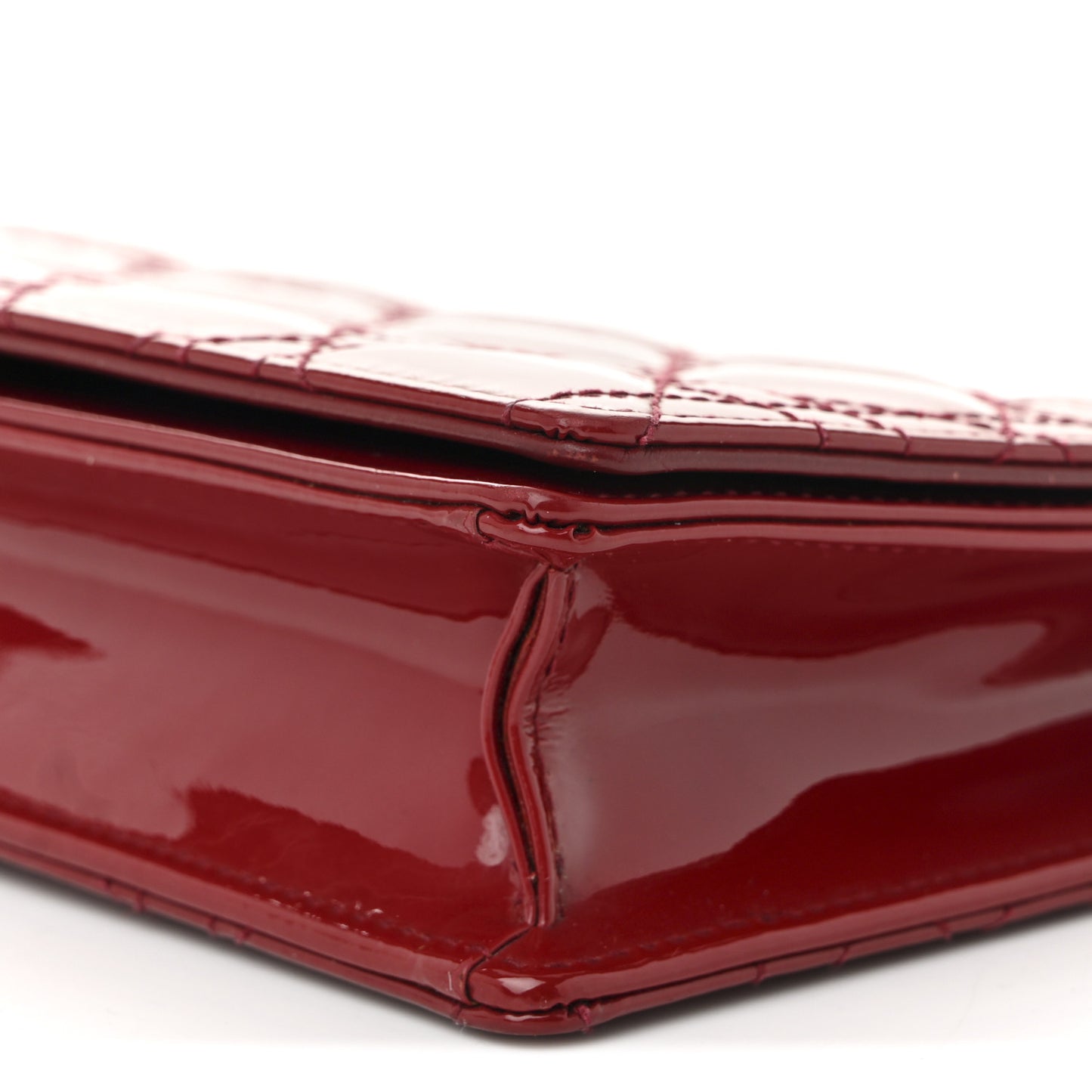 Patent Cannage Lady Dior Chain Wallet Rouge Ceris