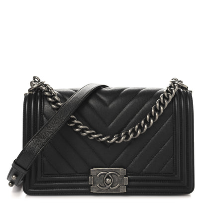 Chanel Caviar Chevron Quilted Medium Boy Flap Black 1 of 10