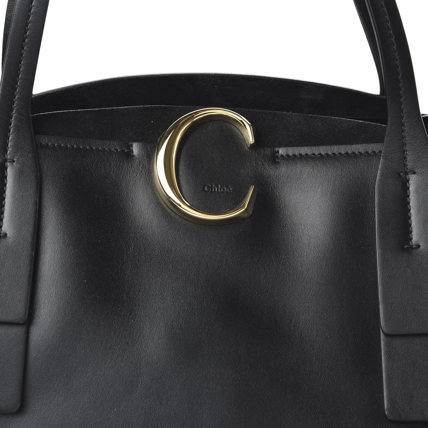 Chloe Shiny Calfskin Suede Medium C Zipped Tote Black 9 of 10