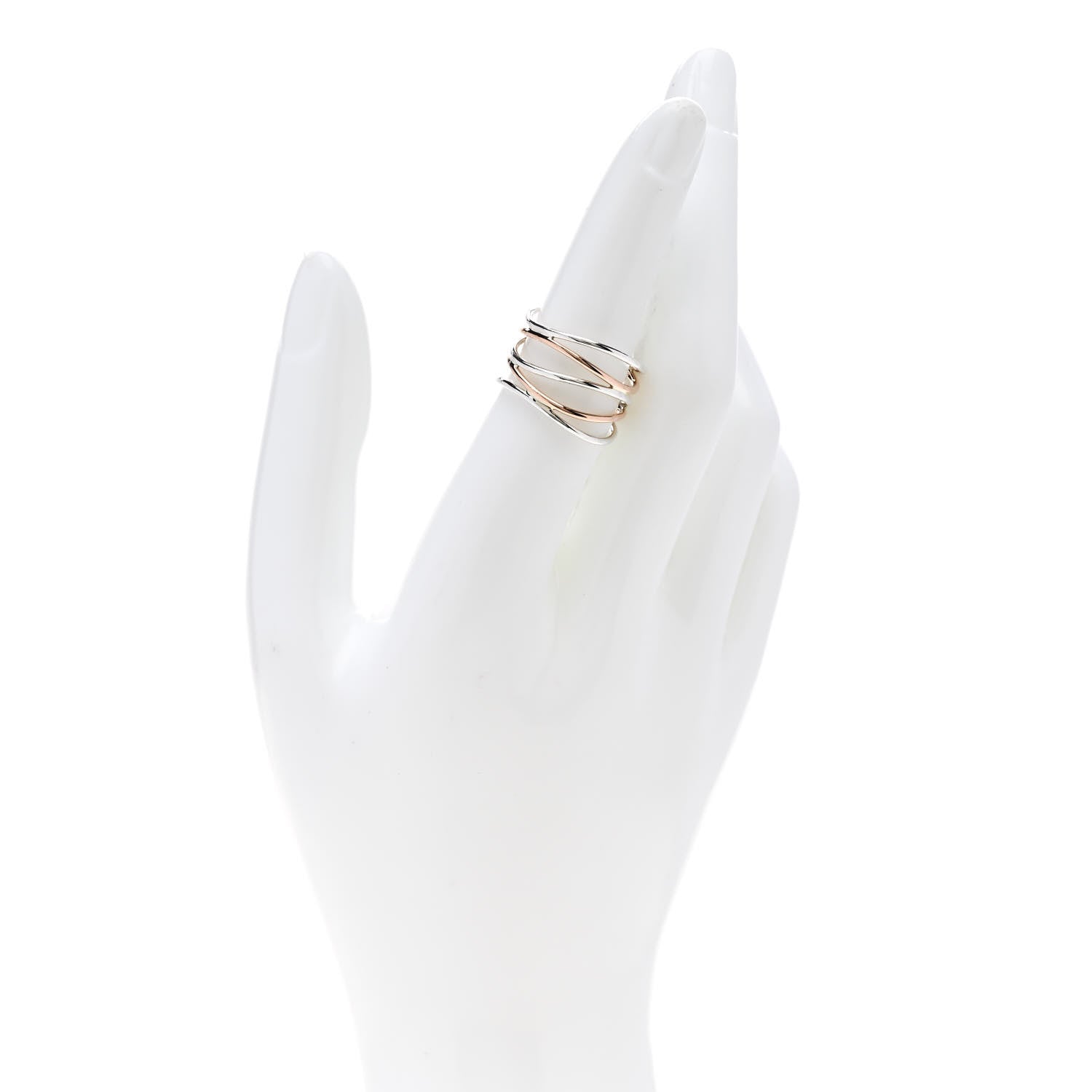 Tiffany Sterling Silver 18K Rose Gold Elsa Peretti 5 Row Wave Ring 53 6.5 2 of 4