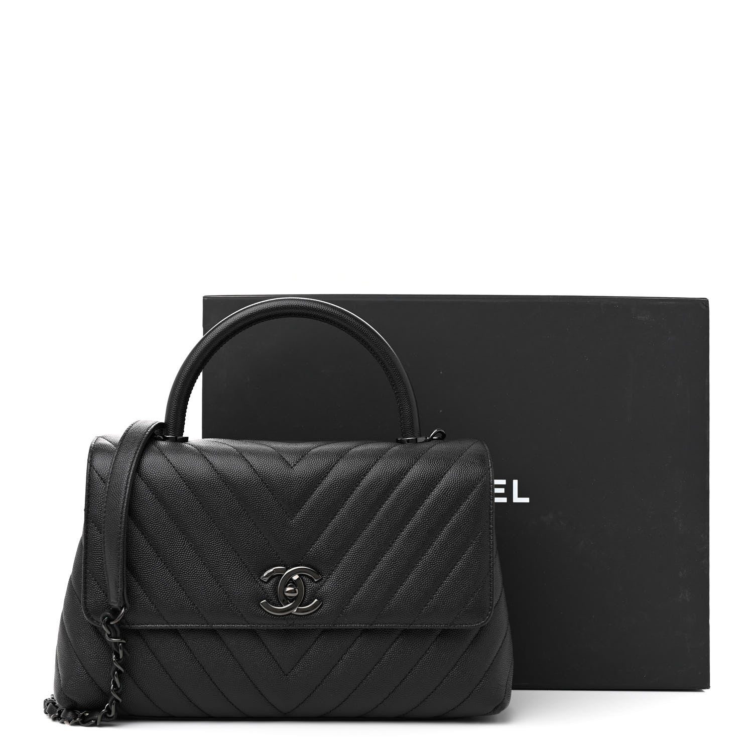 Chanel Caviar Chevron Quilted Small Coco Handle Flap So Black 11 of 11