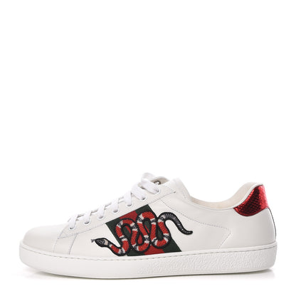 Gucci Calfskin Ayers Kingsnake Embroidered Mens Ace Sneakers 8 Green Red 1 of 10
