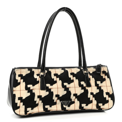 Prada Wool Calfskin Houndstooth Top Handle Bag Black White 3 of 10