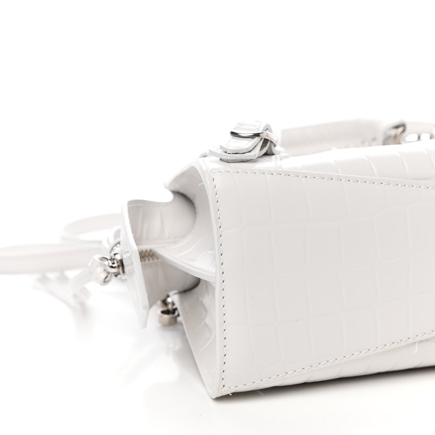 Balenciaga Semi Shiny Calfskin Crocodile Embossed Neo Classic Silver Hardware Mini City White 8 of 9