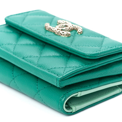 Chanel Caviar Metal Perforated Quilted Small CC Flap Wallet Green 14 of 15