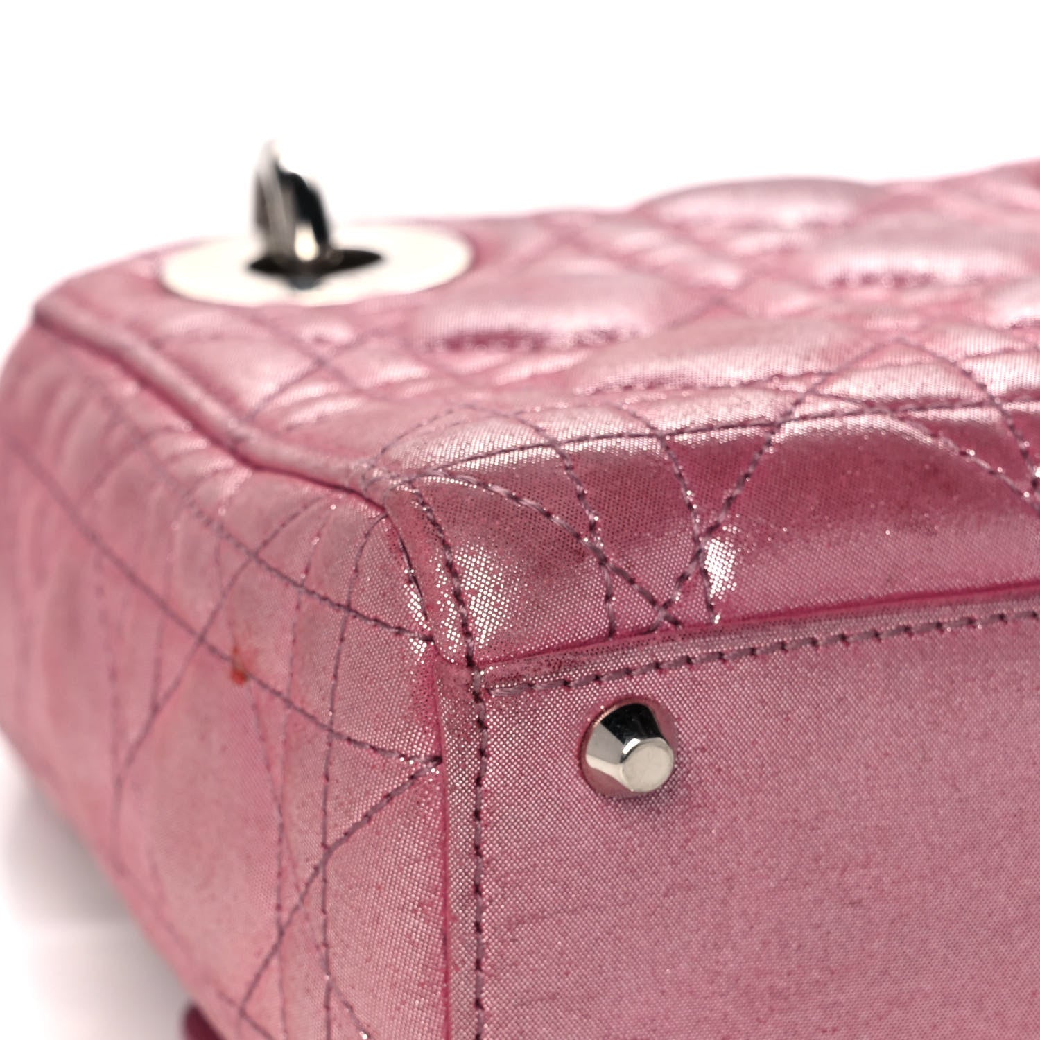 Christian Dior Metallic Lambskin Cannage Mini Lady Dior Rose Cherie 11 of 16