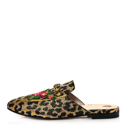 Gucci Lurex Jacquard Leopard Embroidered Womens Princetown Slippers 41 Black Gold 1 of 9