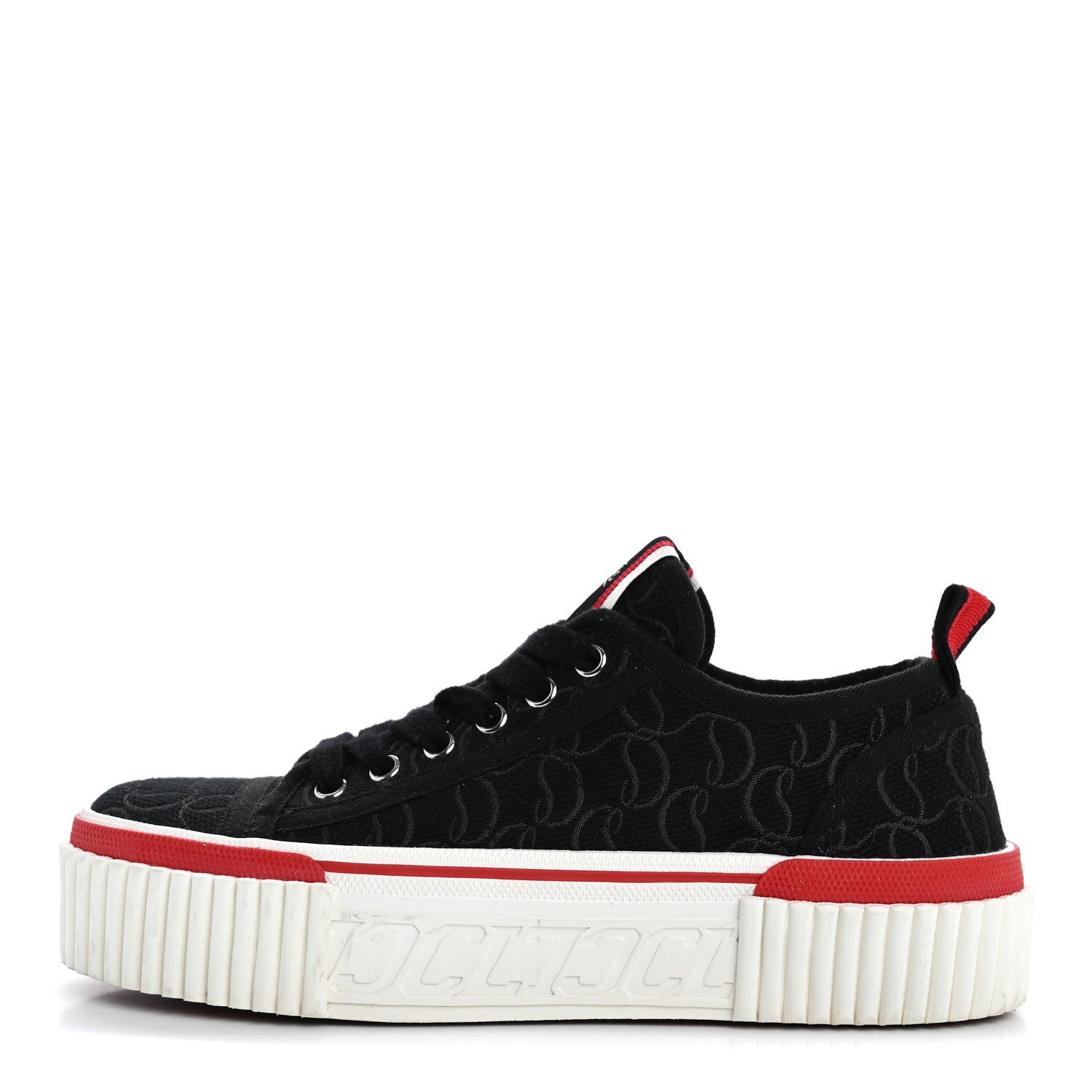 Christian Louboutin Canvas Pedro Womens Flat Sneakers 37 Black Red 1 of 13