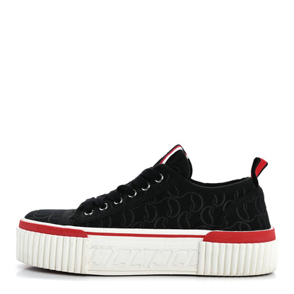 Christian Louboutin Canvas Pedro Womens Flat Sneakers 37 Black Red 1 of 13