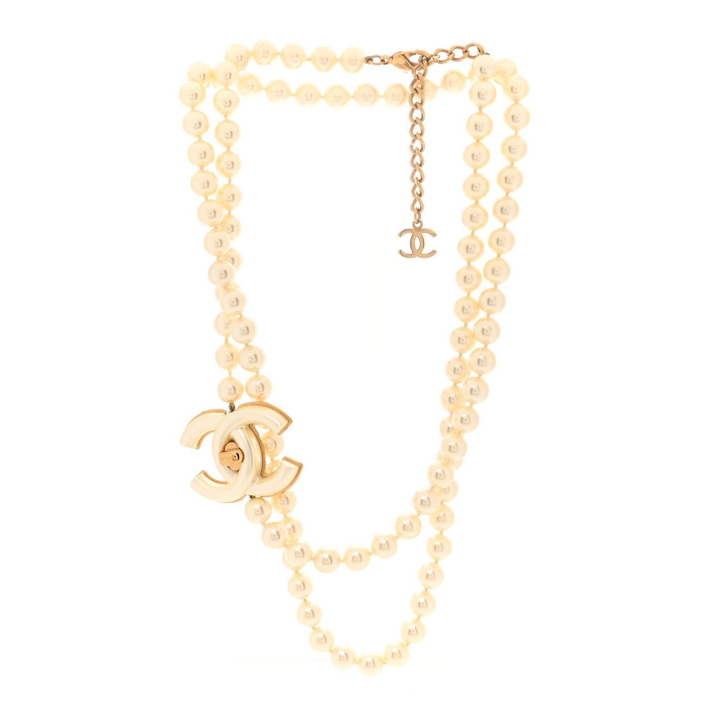 Pearl CC Turnlock Long Necklace Gold
