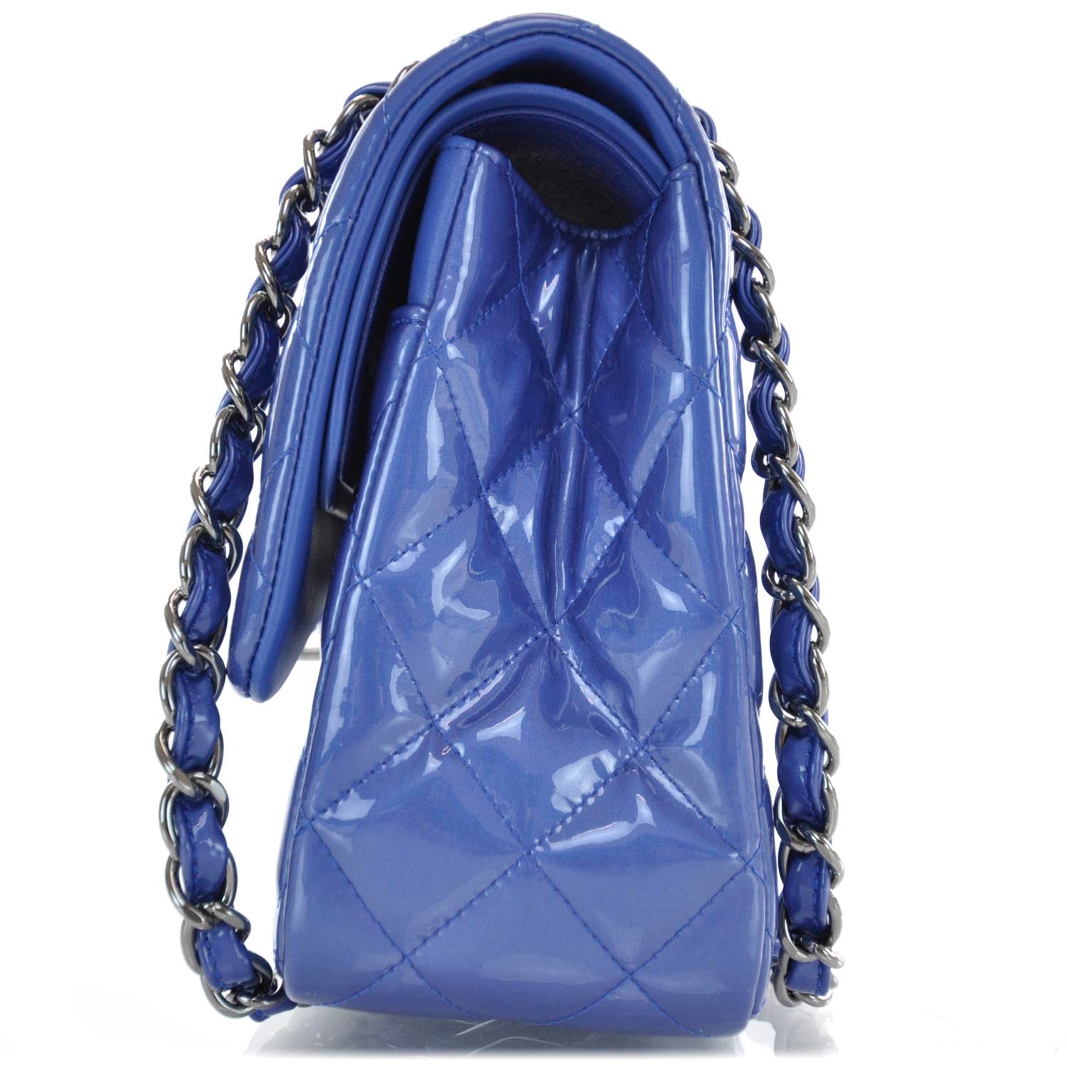 Chanel Patent Jumbo Double Flap Metallic Royal Blue 4 of 11