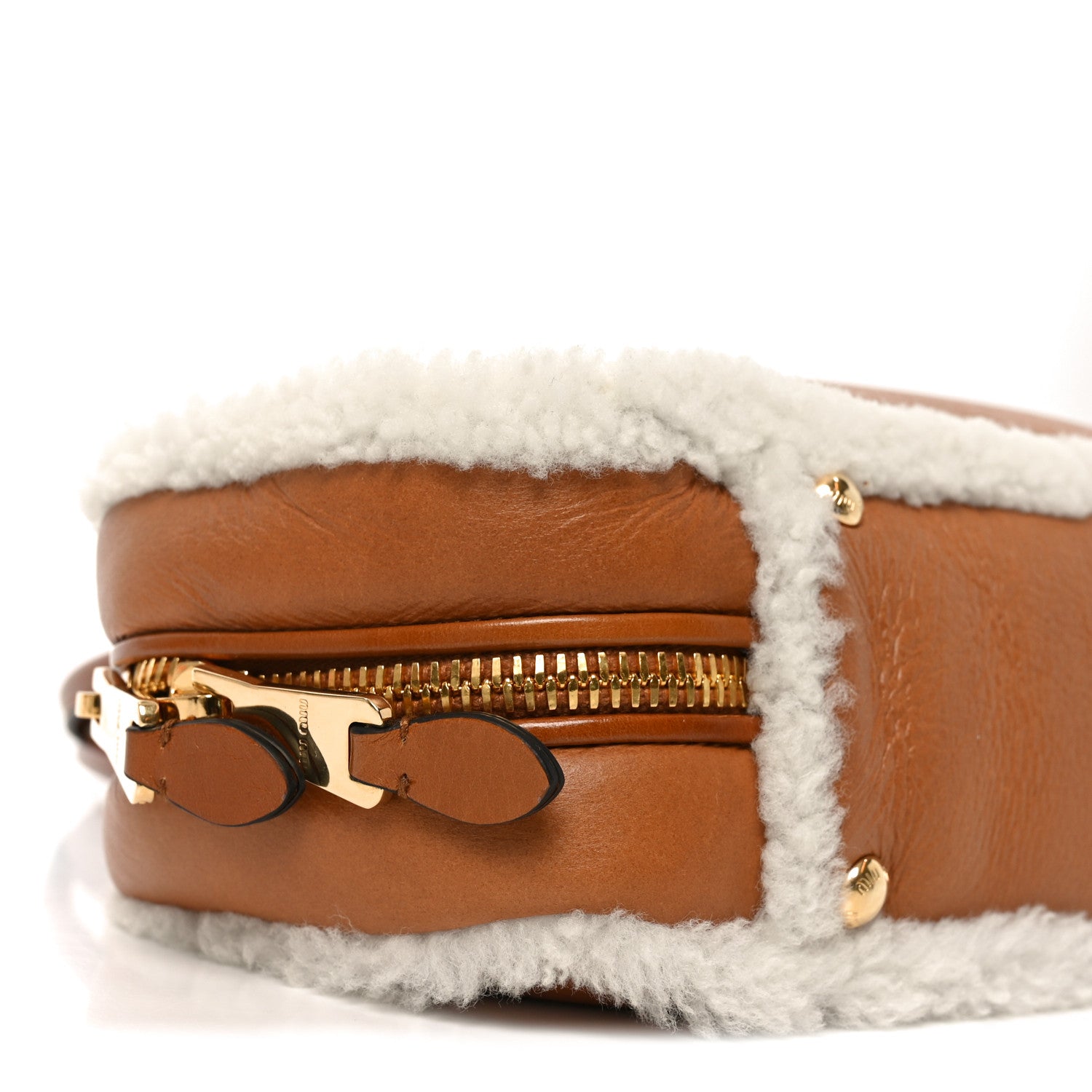 Miu Miu Shearling Calfskin Arcadie Top Handle Bag Cognac 9 of 10