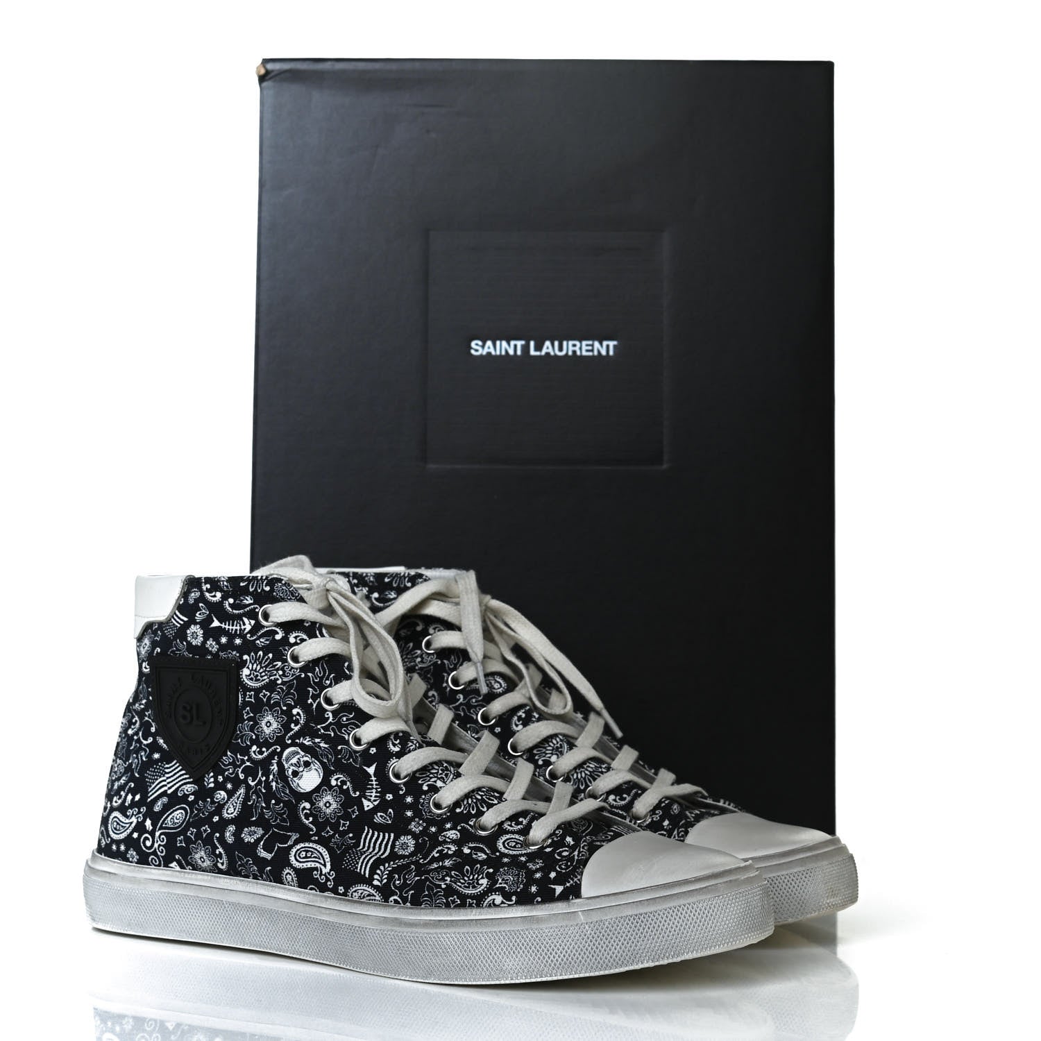 Saint Laurent Calfskin Fabric Skull Print Women's High Top Sneakers 40 Navy White 11 of 11