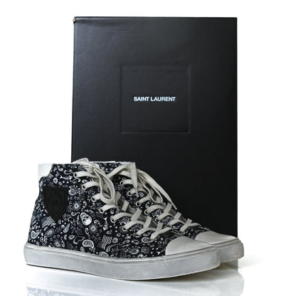 Saint Laurent Calfskin Fabric Skull Print Women's High Top Sneakers 40 Navy White 11 of 11