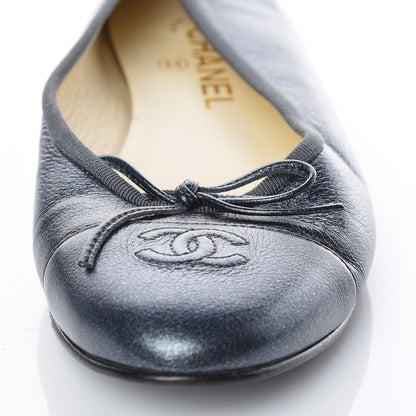 Chanel Metallic Calfskin Cap Toe CC Ballerina Flats 40 Dark Silver 15 of 15