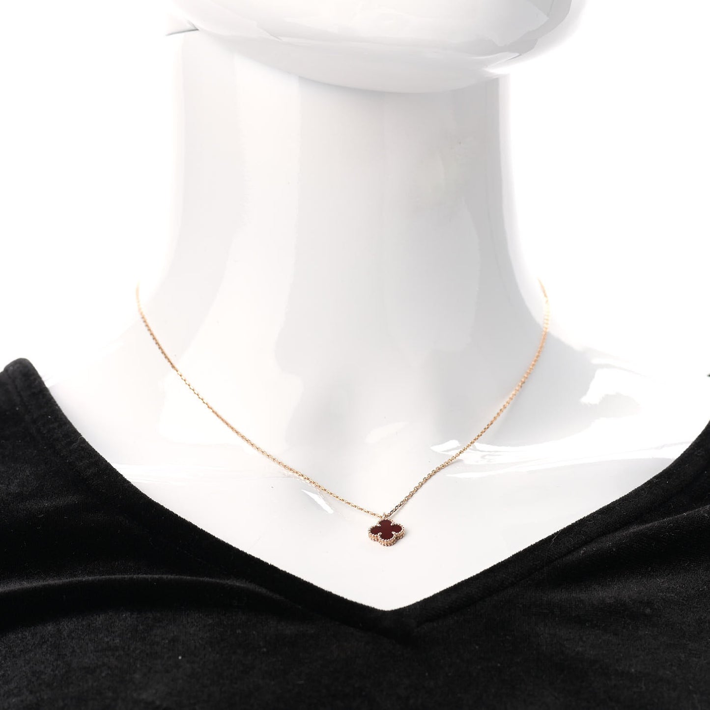 18K Rose Gold Carnelian Sweet Alhambra Pendant Necklace