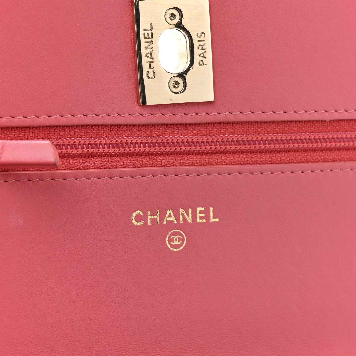 Lambskin Quilted Trendy CC Wallet On Chain WOC Bright Pink