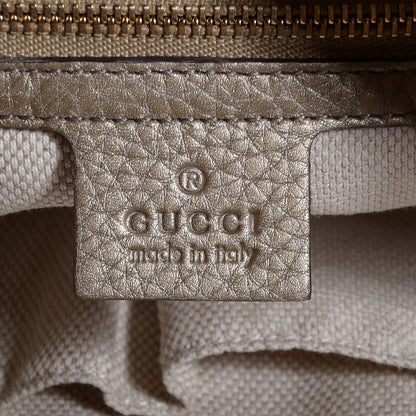 Gucci Metallic Pebbled Calfskin Small Soho Bowler Golden Beige 6 of 9