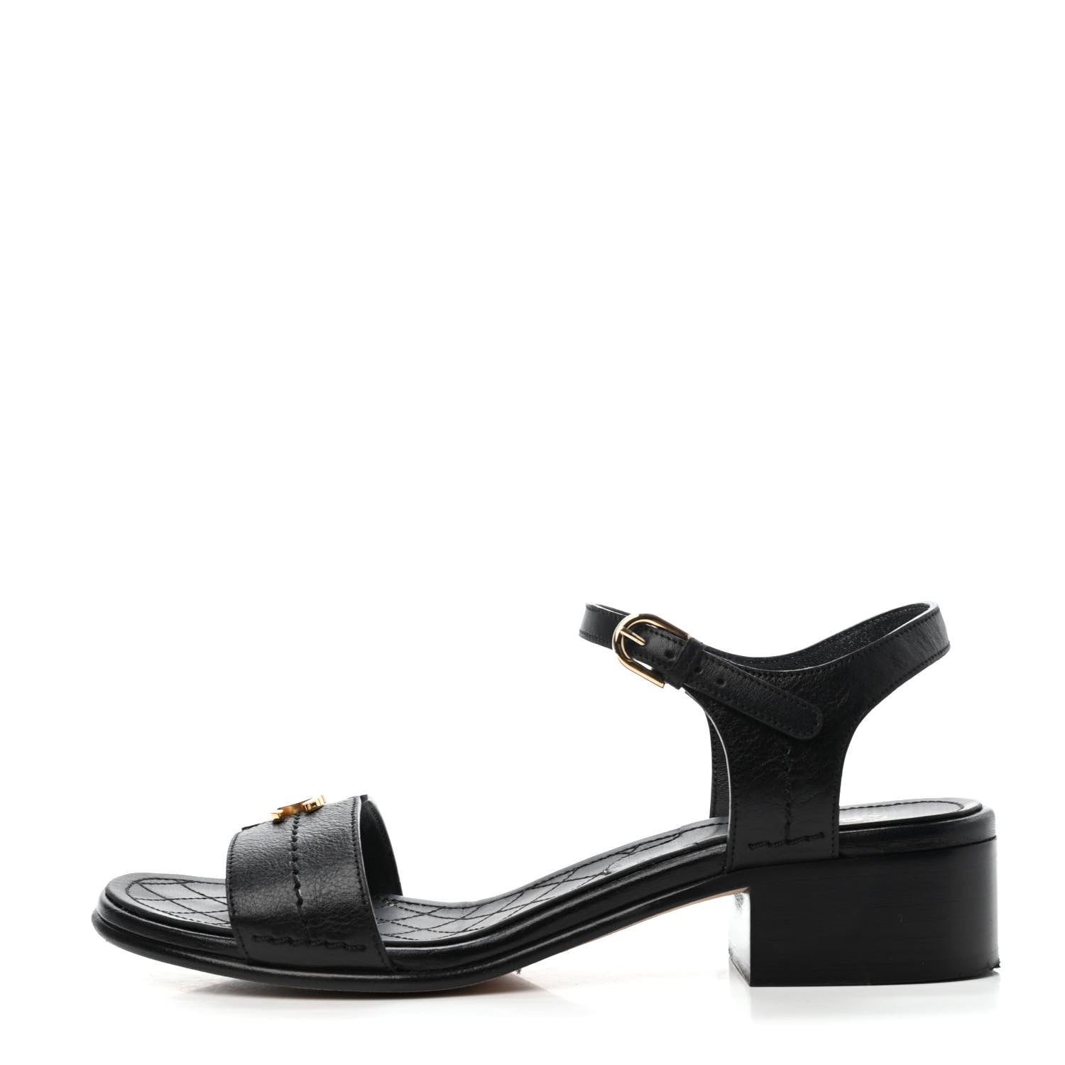 Chanel Calfskin CC Ankle Strap Sandals 38 Black 1 of 4