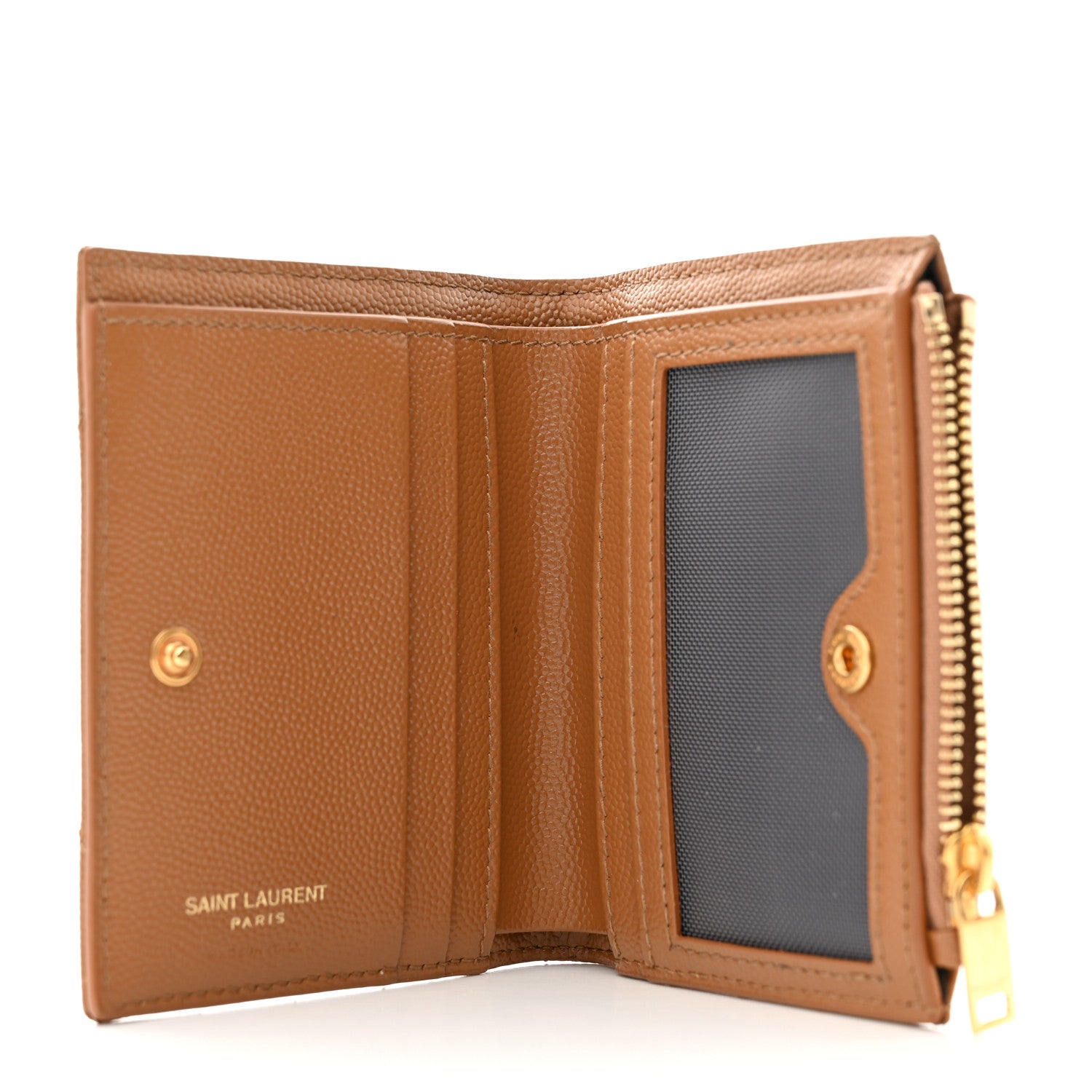 Saint Laurent Grain De Poudre Matelasse Chevron Monogram Zipped Card Case Natural Dark 5 of 7