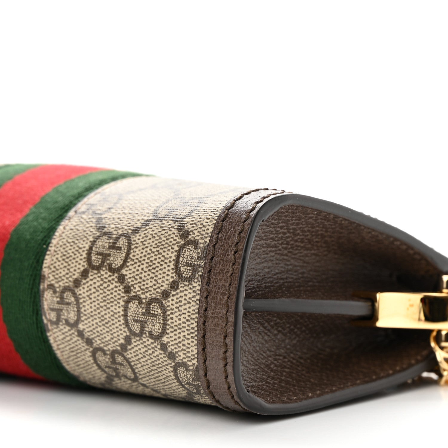 Gucci GG Supreme Monogram Textured Dollar Calfskin Web Mini Ophidia Chain Shoulder Bag Beige Ebony New Acero 10 of 11