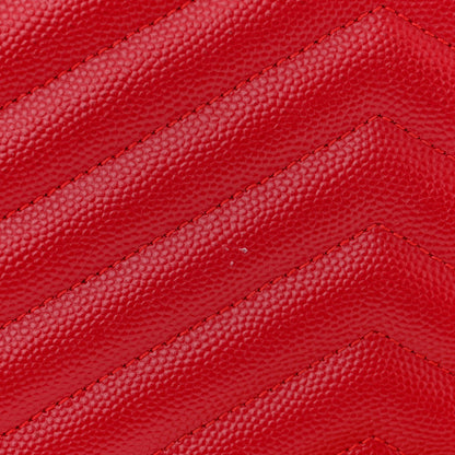 Saint Laurent Grain De Poudre Matelasse Chevron Monogram Chain Wallet New Red 10 of 10