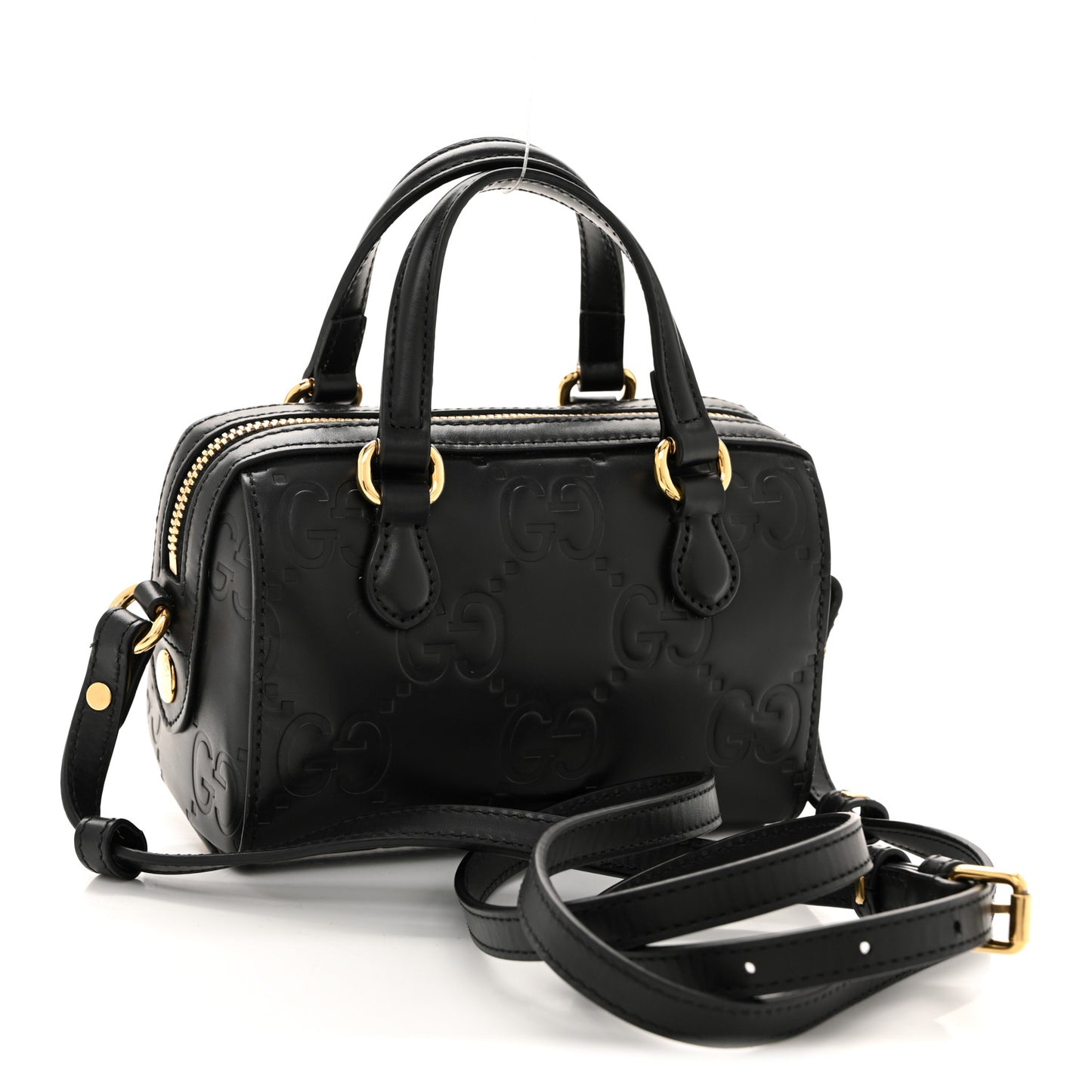Calfskin Jumbo GG Embossed Super Mini Top Handle Bowler Bag Black